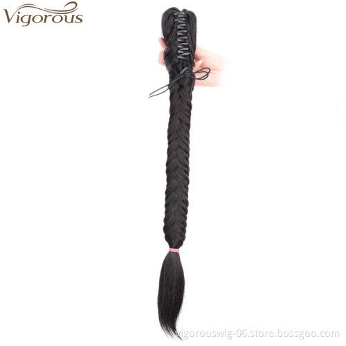 Vigorous Fishtail Ponytail Hair Extension 24 inch Straight Braid Ponytail Extension Claw Jaw Synthetic clip in Hair Extension